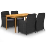 5 Piece Garden Dining Set Black