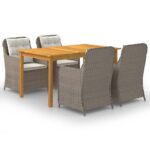 5 Piece Garden Dining Set Brown