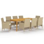 9 Piece Garden Dining Set Beige