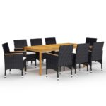 9 Piece Garden Dining Set Black