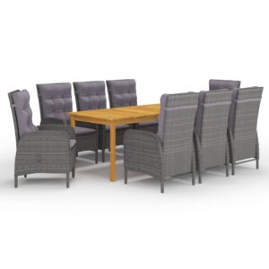 9 Piece Garden Dining Set Grey