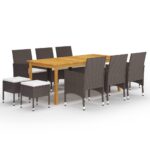 11 Piece Garden Dining Set Brown