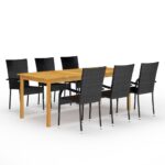 7 Piece Garden Dining Set Black