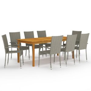 9 Piece Garden Dining Set Grey