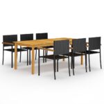 7 Piece Garden Dining Set Black