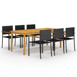 7 Piece Garden Dining Set Black