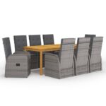 9 Piece Garden Dining Set Grey