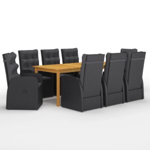 9 Piece Garden Dining Set Black