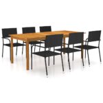 7 Piece Garden Dining Set Black