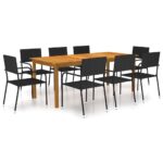 9 Piece Garden Dining Set Black