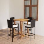 5 Piece Garden Bar Set with Cushions Black