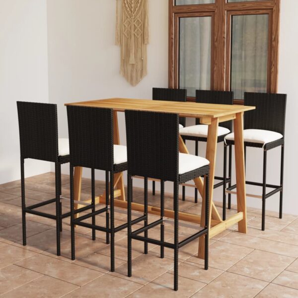 7 Piece Garden Bar Set with Cushions Black