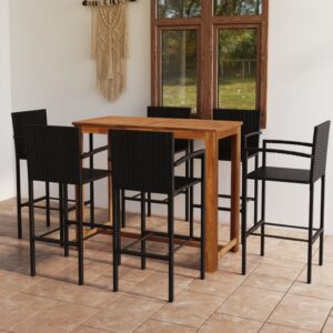 7 Piece Garden Bar Set Black