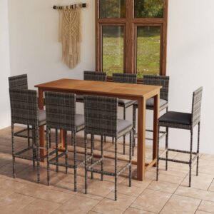 9 Piece Garden Bar Set with Cushions Grey