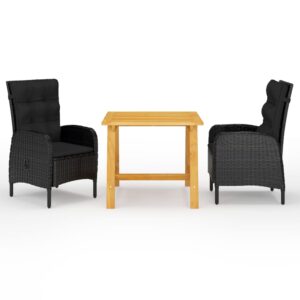 3 Piece Garden Dining Set Black