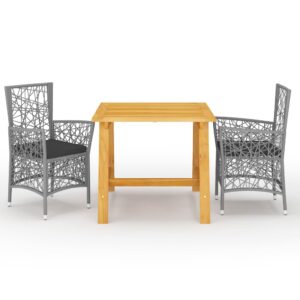 3 Piece Garden Dining Set Grey