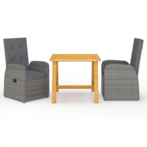 3 Piece Garden Dining Set Grey