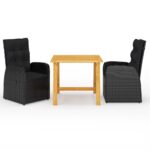 3 Piece Garden Dining Set Black