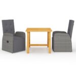 3 Piece Garden Dining Set Grey