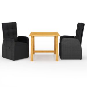 3 Piece Garden Dining Set Black