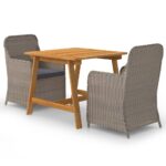 3 Piece Garden Dining Set Brown