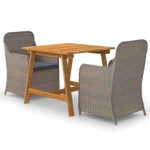 3 Piece Garden Dining Set Brown