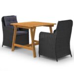 3 Piece Garden Dining Set Black