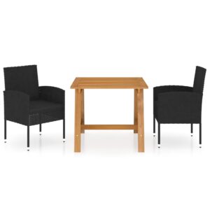 3 Piece Garden Dining Set Black