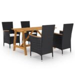 5 Piece Garden Dining Set Black