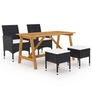 5 Piece Garden Dining Set Black