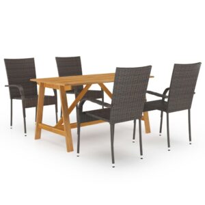 5 Piece Garden Dining Set Brown