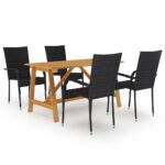 5 Piece Garden Dining Set Black