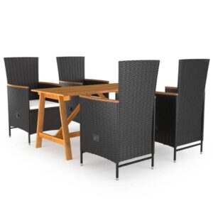 5 Piece Garden Dining Set Black