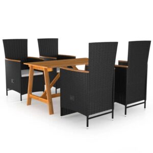 5 Piece Garden Dining Set Black