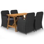 5 Piece Garden Dining Set Black