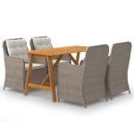 5 Piece Garden Dining Set Brown