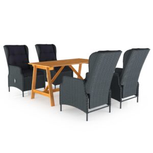 5 Piece Garden Dining Set Dark Grey