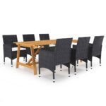 7 Piece Garden Dining Set Black