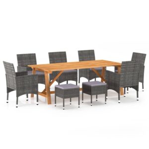 9 Piece Garden Dining Set Grey