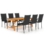 7 Piece Garden Dining Set Black