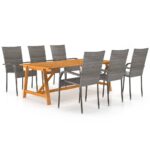 7 Piece Garden Dining Set Grey