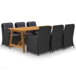 7 Piece Garden Dining Set Black