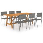 7 Piece Garden Dining Set Grey