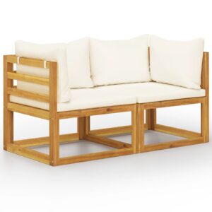 Outdoor Acacia Wood Garden Bench Cream White Cushions Weather Resistant Patio