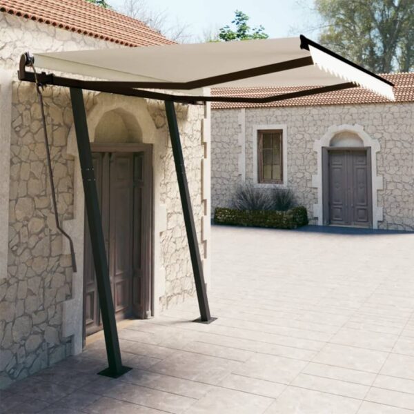 Manual Retractable Awning with Posts 3x2.5 m Cream