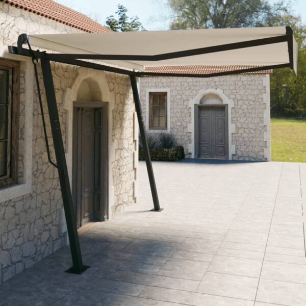 Manual Retractable Awning with Posts 4x3 m Cream