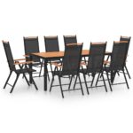 9 Piece Garden Dining Set Aluminium Black