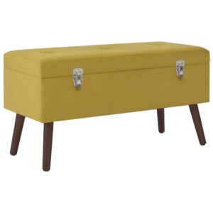 Elegant Mustard Yellow Velvet Storage Bench Cozy Chic Wooden Legs Living Room