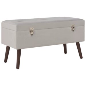 Luxurious Grey Velvet Storage Bench - Soft Cozy Entryway Seating Wooden Legs