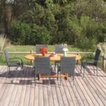 7 Piece Garden Dining Set Poly Rattan Grey